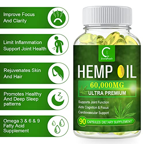 GPGP Greenpeople 100% Natural Hemp Oil Capsules - 180 Servings - 60,000 MG Extra Strength Hemp Oil Extract for Stress, Sleep & Mood Support, Rich in Omega 3, 6, 9 - Thumbnail 3