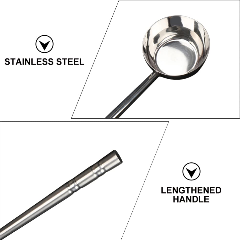 Hemoton Water Scoop Ladle Kitchen Tool Stainless Steel Flat Bottom Long Handle Easy to Use