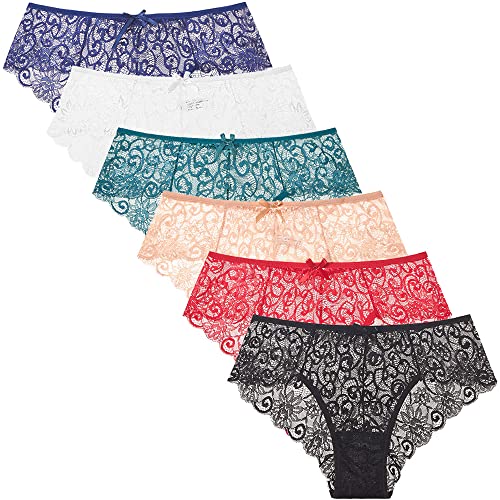 Zueauns Sous-vêtements en dentelle pour femme - Culotte sexy transparente - Culotte brésilienne - Taille basse - Culotte souple, 6 couleurs, S Cover