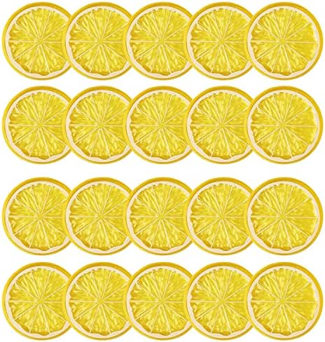 KINMINGZHU 20pcs Mini Simulation Fruit Lemon Slices，Fake Artificial Plastic Fruit Model Decorative Wedding Ornament Festival Decoration，Photography Props，Basket Display Filler Fruit (Yellow)
