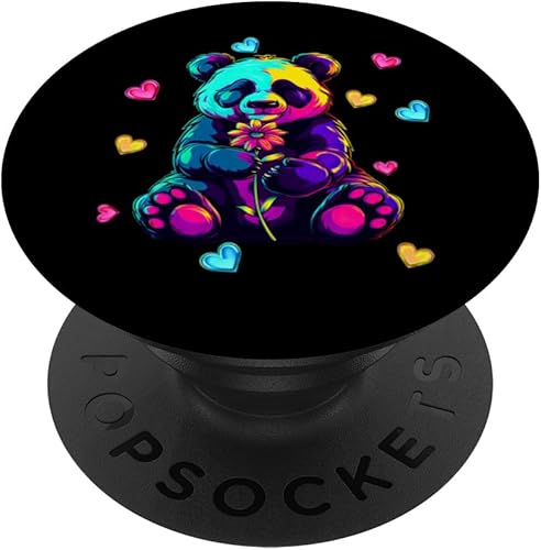 Streetwear synthwave 80s 90s retro Panda heart flower teens PopSockets Adhesive PopGrip