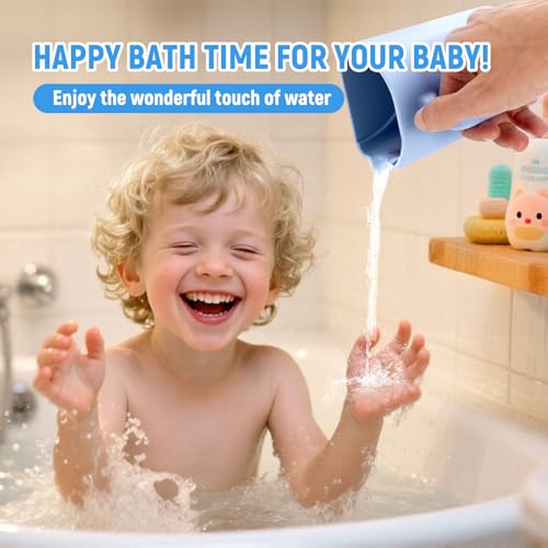 Image of Baby Bath Rinse Cup with Suctions, 100% Food Grade Silicone, Rinser to Wash Hair and Body with Easy Grip Handle