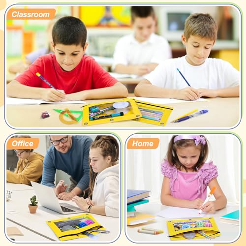 Image of Shemira Pencil Pouch for 3 Ring Binder, Binder Pencil Pouch with Smooth Zipper, Clear Window Pencil Case for Binder, Zipper Pencil Pouches, Big Capacity 3 Ring Binder Pencil Bag, Yellow