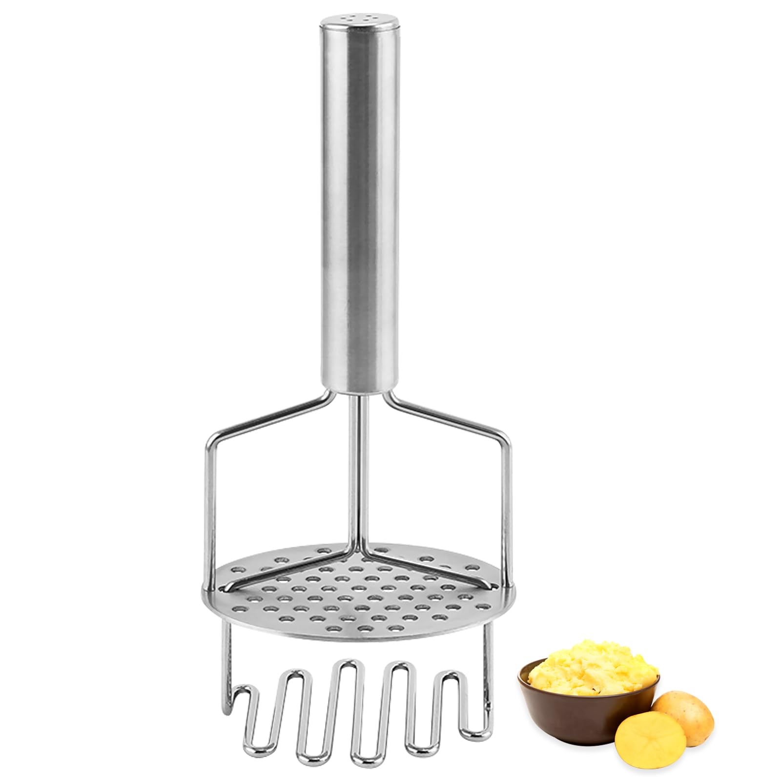 Aplastador de Patatas, Machacador de Patatas de Acero Inoxidable, Potato Masher de Doble Capa - Perfecto para triturar Patatas, Verduras, Alimentos para bebés - Apto para lavavajillas