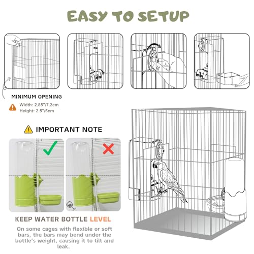 Bird Feeder Water Dispenser Set, Automatic Cage Feeder with Perch for Seed Parakeet Canary Cockatiel Finch Budgies Cage Accessories (Green) - Image 6