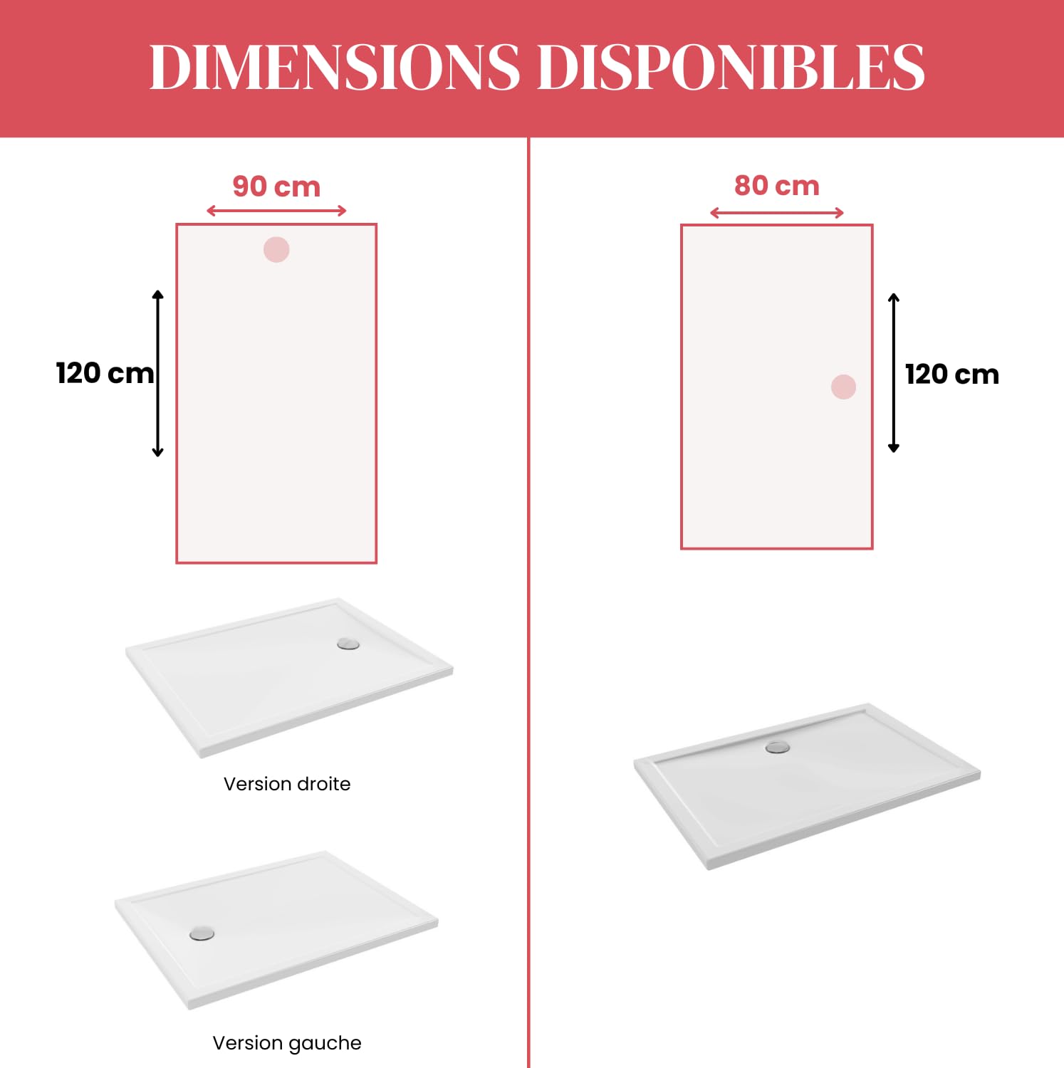 Receveur de douche 120 x 90 JACOB DELAFON Gaspard extra-plat céramique bonde à gauche