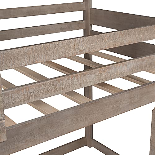 Meritline House Bunk Bed For Kids, Twin Over Twin Wood Bunk Bed With Roof, Window, Guardrail, Ladder, House-Shaped Bed For Girls Boys (Antique Gray) #TOP3