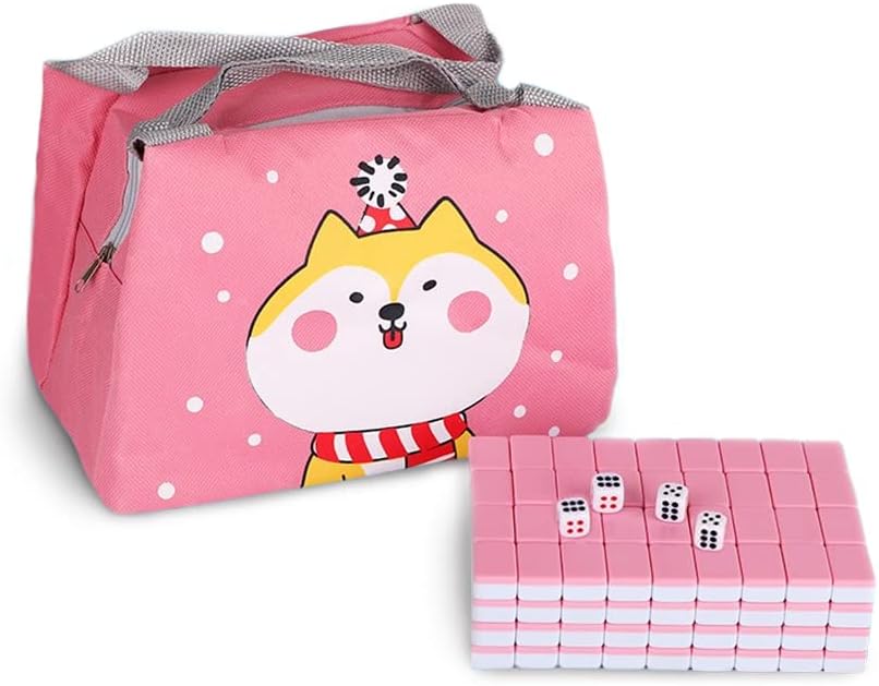 Chinese Mini Majiang 144 Melamine Tiles 0.94"(24MM) with Portable Travel Handbag Complete Mahjong Game Set