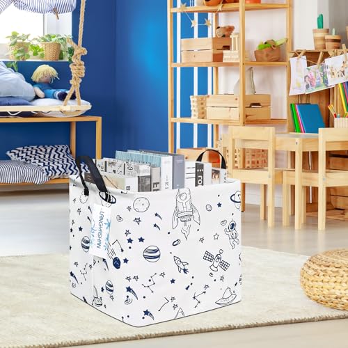 Image of Square Storage Baskets Children Shelves Gift Toy Organizer Room Spaceship | Laundry Hamper Collapse Canvas with Handles for Organizing Home Kitchen Children Toys Office Closet Shelf