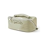 EACHY Makeup Bag, Large Capacity Cosmetic Bags for Women, Waterproof Pearl-Sheen PU Toiletry Bag with Flat-Open Design and Makeup Brush Organizer