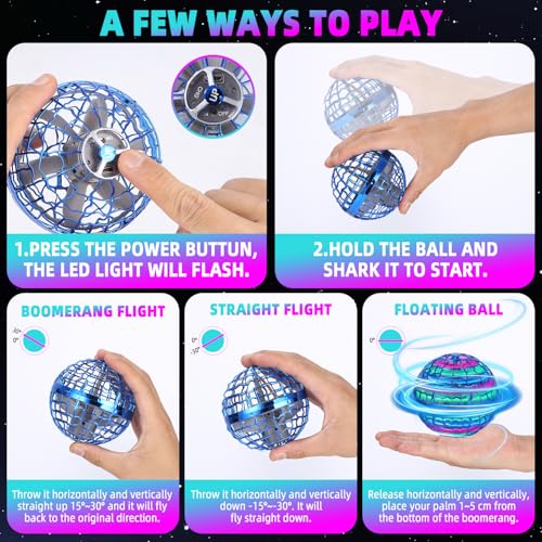 Taoxee Fliegender Ball LED, Magic Flying Orb mit Handsteuerung, Schwebender Hoverball Leuchtender Flying Spinner, Mini Drohne für Kinder Indoor/Outdoor, Cooles Spielzeug Geschenk für Jungen Mädchen