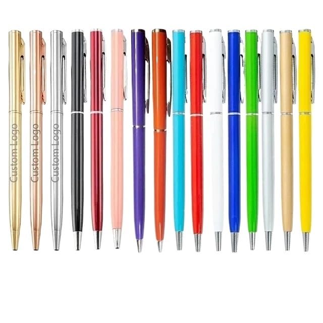 Stylo métal personnalisé KLVN gravez vos succès en or rose et bleu