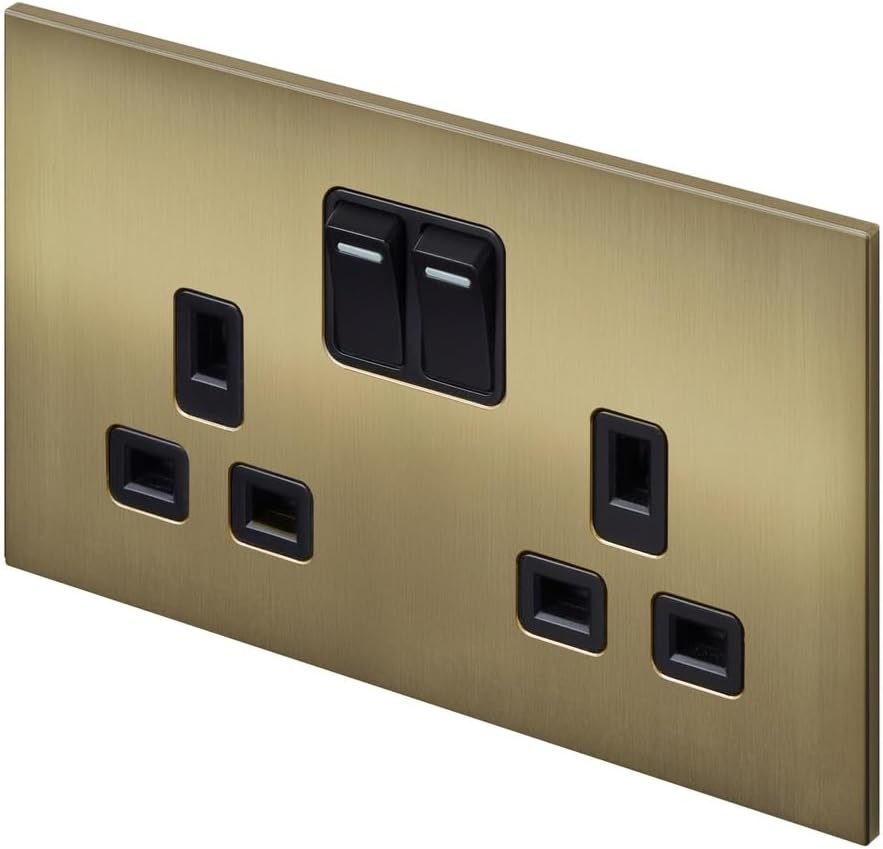 Retrotouch Aura Socket 13A Double DP Switched - Brushed Brass