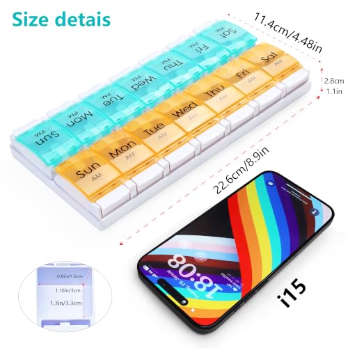 Image of MOLN HYMY Weekly Pill Organizer, AM PM 2 Times a Day, 14 Compartments, Push Button Design, for Medication, Vitamins, Supplements