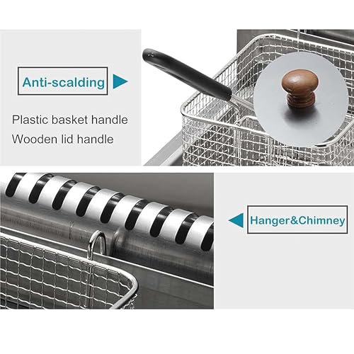 Arbeitsplatten-LPG-Gas-Fritteuse, Einzeltanks/Doppeltanks mit 10Lx2-Korb und Deckel, Edelstahl-Propan-LPG mit großem Fassungsvermögen und Metallrohr für Privat- und Gewerbezwecke,3Tank – Bild 7