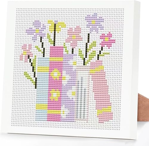 Image of Tiwabb Book Cross Stitch Kits for Adults Beginners,Flowers Cross Stitch Kits with Framed,Embroidery Kit for Beginners,Partial 11CT Cross-Stitch Arts and Crafts for Adults 7x7inch