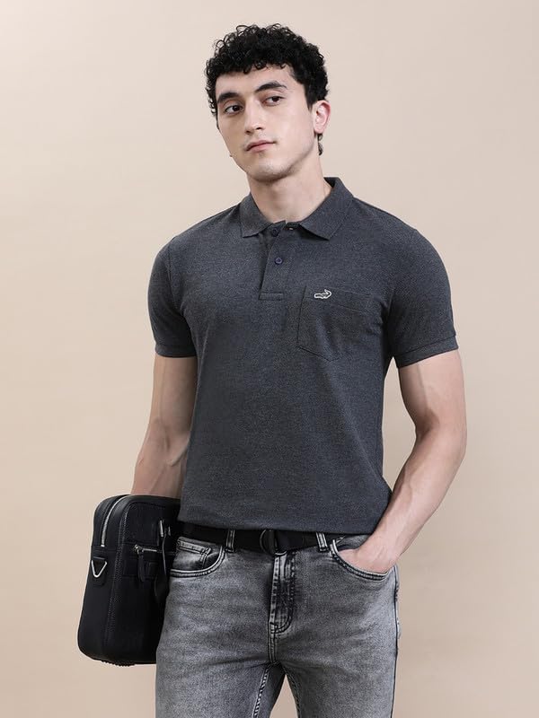 Image of CROCODILE Men's Solid Casual Wear T-Shirt | Polo Neck | Half Sleeves | Pull On | Regular