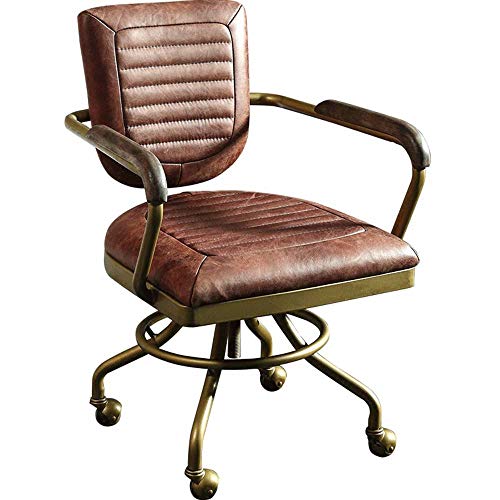 OFAY Silla De Cuero Vintage Silla Giratoria Industrial con Ruedas De Cuero Artificial, Silla Giratoria para Computadora,...