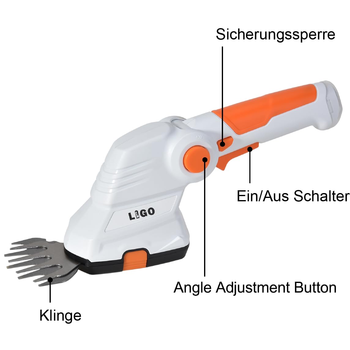 LIGO Akku Grasschere und gartenschere elektrisch für Garten, Li-ion 7.2V(1.5Ah) mit 2 STK Klinge, Schnittbreite 90mm, rasenmäher Elektro mit Einfacher Klingenwechsel, Leichtgewichtiger (Grasschere)