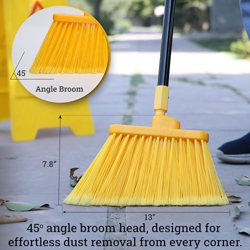KLEEN HANDLER Angle Broom Head with Flagged Stiff Bristles for Indoor/Outdoor Floor Cleaning/Sweeping, 6 Pc - Yellow