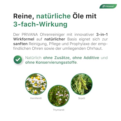 Privana Sanfter Ohrenreiniger 3-in-1 für Hunde & Katzen (100ml) – sanfte Reinigung, Haut-Pflege & Prophylaxe – bei Juckreiz, Ohrmilben, Hefepilzen