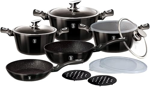 Berlinger Haus 13-Piece Marble Coating Smart Lid Cookware Set - Shiny Black