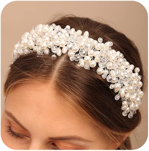 Teyglen Corona de cabello de tiara floral de perlas de cristal vintage con diamantes de imitación, piezas de cabello para novia, accesorios de