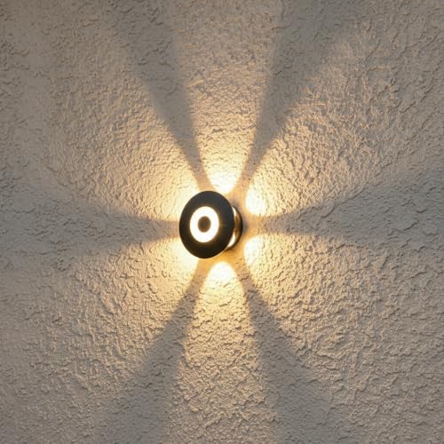 Image of FERA Waterproof Up Down Led Wall Lamp, Aluminium IP65 Body 6+1 Ray, Warm White, Indoor /Outdoor Decorative Wall Sconce Light, (HaloBeam 6 Way Warm)