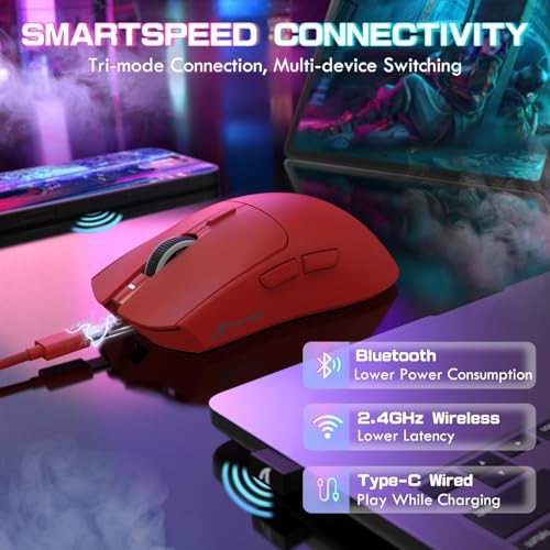 Image of ATTACK SHARK X1 Ultralight Tri Mode Wireless 40000 DPI Gaming Mouse-Red | Magnetic RGB Charging Dock,PixArt PAW3395 Pro Sensor,BT /2.4Ghz /Wired,1K Polling,Optical Micro Switch,Driver for PC Mac Gamer