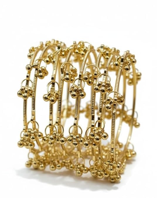 Women’s Gold-Toned Kashmiri Alloy Bangles with Ghungroo Charm | Traditional Ethnic Kada Bracelet for Festive and Weddings-image-1