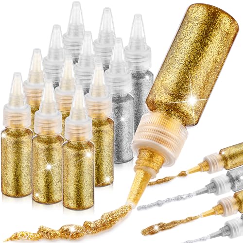 Sayglossy 20 Pcs Glitter Glue for Crafts 20 ml Washable Glitter Glue Pen Set Gold and Silver Stick Set for DIY Art Projects Gluing Drawing Writing Outlining