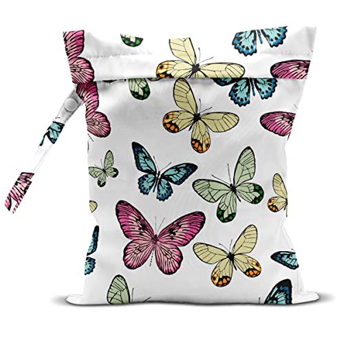 Image of zcyxuuw Wet Bag, Wet Dry Bag, Wet Bag for Swimsuit, Travel, Beach, Pool, Diapers, Dirty Yoga Gym Clothes, Toiletries, Makeup Bag, Waterproof Reusable Butterfly Decor Butterflies Print