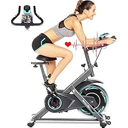 Ancheer Bicicleta De Spinning ANCHEER Bicicleta de Spinning Bicicleta Estática de Ejercicio Hogar, Volante deInercia de 18 kg, Conexion con APP Pantalla LCD, Sensor de Impulsos, Manillar Sillín Ajustables, Carga Máxima: 120 kg