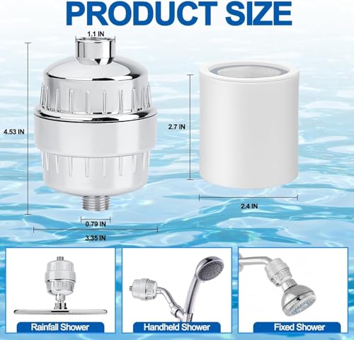 Image of Shower Water Filter with Multi Layer Filtration Cartridge Tap Shower Head Filter Attachment (15 Stage Filtered Shower Head)