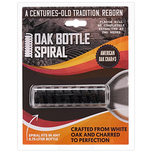 Oak Bottle Spiral - Oak Spirals for Aging Whiskey - American Oak Medium Plus Toast - Bourbon Oak Sticks - Toasted Oak Spiral Fits 0.75-1L Bottle - Barrel Age your Whiskey, White Rum, Beer