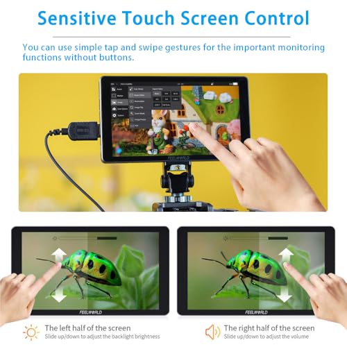 Image of FEELWORLD P6XL 6 Inch Camera Monitor, 1200nit IPS Touch Screen 1920x1080 Built-in 3000mAh Battery Camera Field Monitor with Sunshade, Video Assist HDR Waveform Focus Peaking 3D LUT 4K HDMI