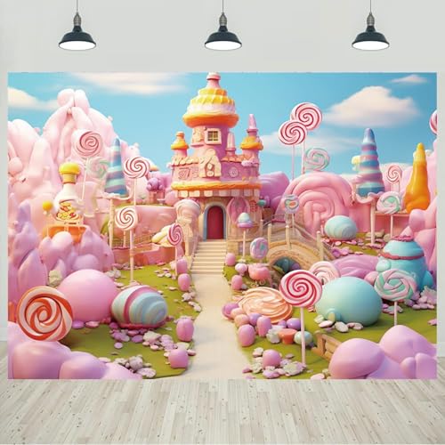 8x6ft Candyland Backdrop Fantasy Sweet Candy Castle Photography Background Girls Birthday Candyland Theme Party Decorations Banner Photo Studio Props