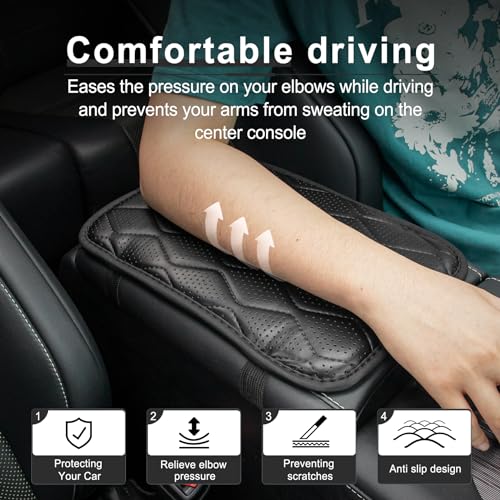 Image of Amiss Auto Center Console Pad, Universal Waterproof Car Armrest Seat Box Cover, Car Interior Accessories, Breathable Leather Auto Armrest Cover Protector for Most Vehicle, SUV, Truck, Car (Black)