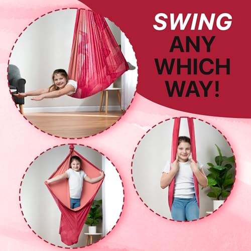 Image of Indoor Sensory Swing for Kids or Outdoor - Holds 300lbs, Double-Layer, & 360 Swivel, Calming Compression Therapy Swing Hammock for Kids & Adults with All Hardware - Sensory-Motor Toys & Gifts