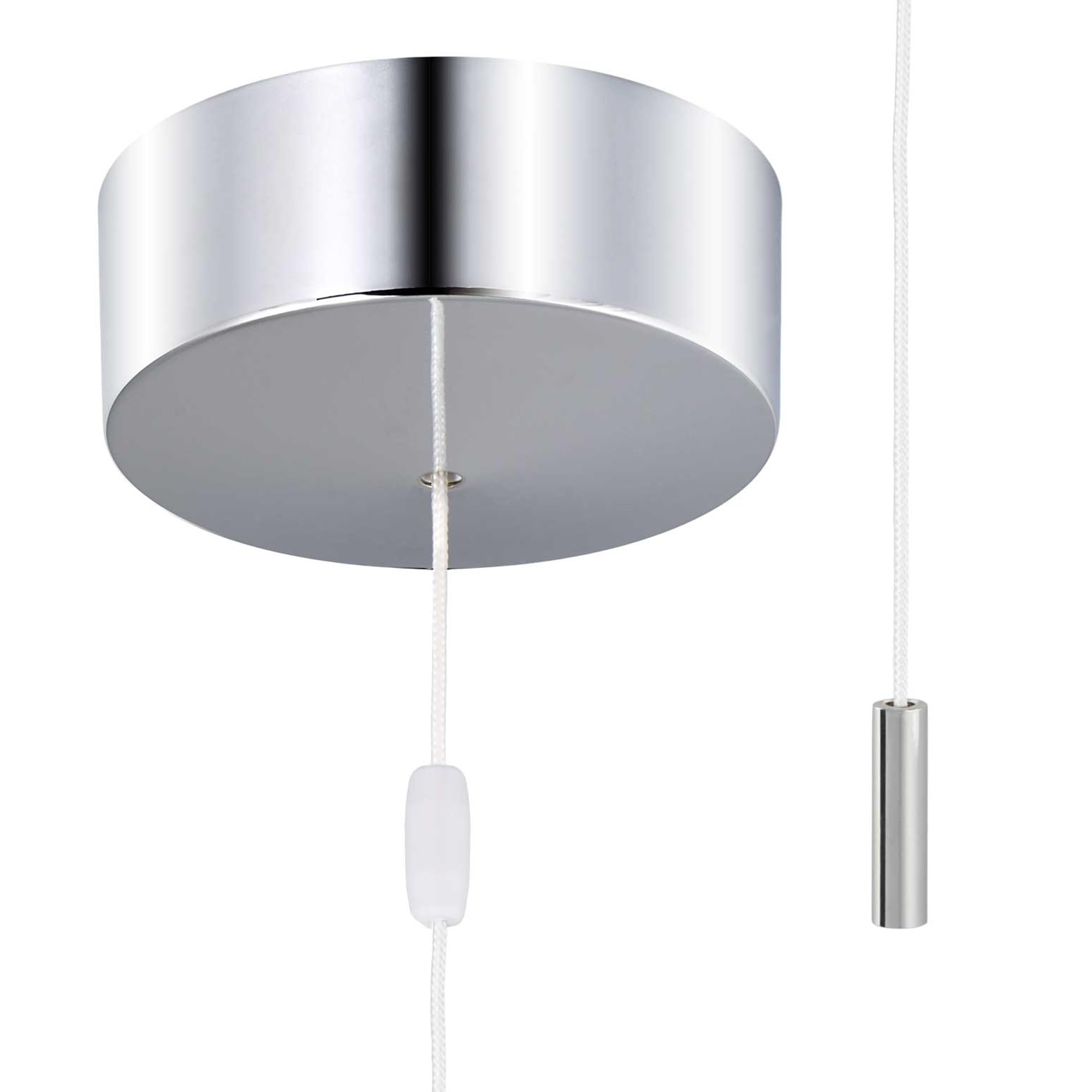 ElekTek Chrome Bathroom Ceiling Light Pull Cord Switch with Chrome Mini Cylinder Fob Handle, 6A 250V, 1 Way + 2 Way, Full Wiring Instructions, complies with EN 60669-1 Electrical Safety Regulation