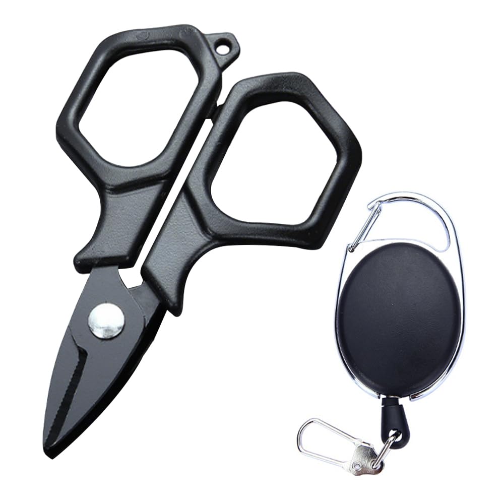 Fishing Scissors, Braided Line Cutter with Coil Lanyard Portable Mini Serrated Shear for Saltwater Freshwater Fishing Accessories