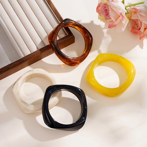 4Pcs/3Pcs Chunky Bangles Bracelets for Women, Colorful Square Acrylic Resin Bangle Bracelets Wide Geometric Irregular Wristbands Women Jewelry Set4