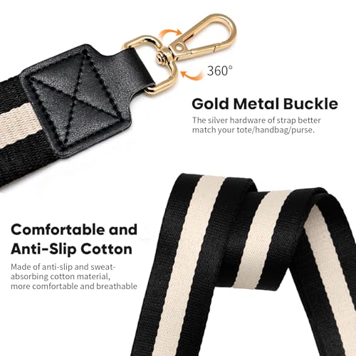 Image of Purse Strap Wide Replacement Crossbody Bag Straps, 1.5 inch Canvas Handbag Shoulder Strap, Adjustable Tote Belt (Gold 1.5 inch - Cream and Black)