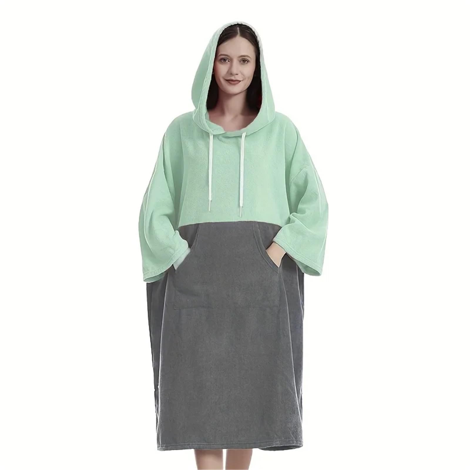 Serviette de Plage à Capuche for Adultes - Peignoir séchage Rapide avec Motif Patchwork Surf Change Poncho pour Le Surf, la Natation(Pink)
