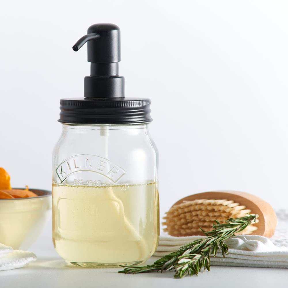 Kilner Premium 500ml Glass Liquid Soap & Lotion Dispenser | Refillable Bathroom/Kitchen Bottle with Stainless Steel Pump | BPA-Free, Rust-Resistant, Eco-Friendly