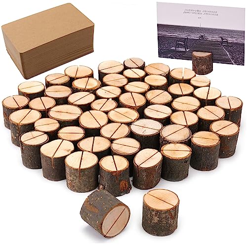 50 Piezas + 50 Hojas De Cartón Soporte Madera Para Tarjetas Mesa, Clips, Adecuado Para Tarjetas De Visita De Boda, Decoraciones Fotográficas, Mini Menús