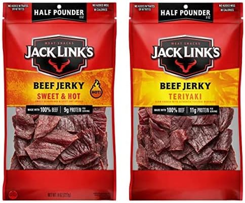 Jack Link's Beef Jerky, Sweet & Hot + Teriyaki – Flavorful Meat Snack, Made with 100% Beef – 1/2 Pounder Bag (Pack of 2)
