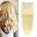 Produktbild JIAMEISI Haar Echthaar Clips 100% Remy Echthaar guenstig Clip-In Hair Extensions Glatt Echthaar Extensions Clip für komplette Remy Echthaar 7 Teilig 16 Clips(40cm,70g,#613 Hell-Lichtblond)