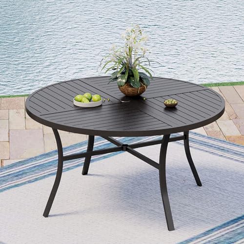 54 Round Patio Dining Table for 6 Outdoor Metal Steel Table with 157 Umbrella Hole for Porch Backyard