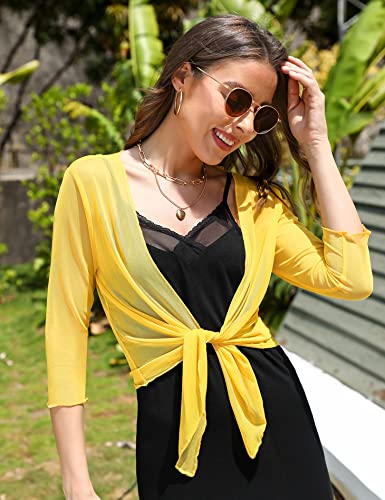 Image of Aiboria Womens 3 /4 Sleeve Shrug Sheer Mesh Bolero Tie Front Cropped Cardigan S-XXL